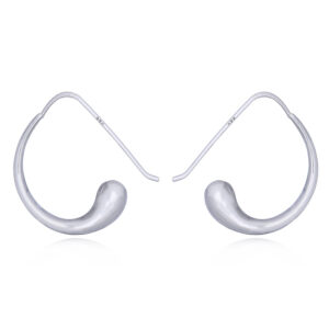 A pair of curling upward silver 34mm hoop earrings with hooks
