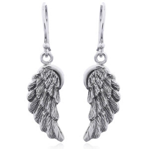 A pair of realistic antiqued sterling silver wing dangle earrings