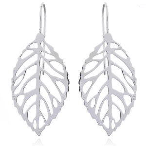 A pair of cast polished sterling silver leaf drop earrings