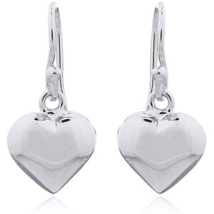 A pair of petite sterling silver puffed hearts dangle earrings