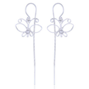 A pair of plain silver earrings airy wirework butterfly threaders