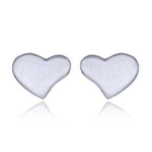 A pair of small concaved brushed hearts sterling silver stud earrings