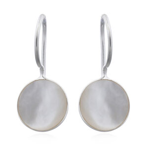 A pair of silky mother of pearl discs sterling silver drop earrings