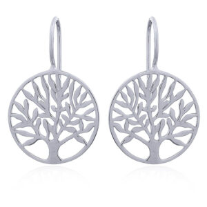 A pair of cast openwork sterling silver tree of life drop earrings