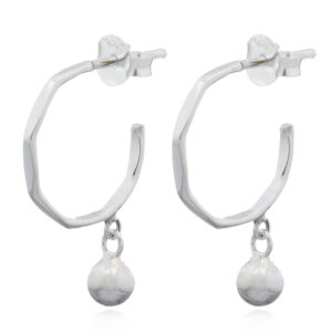 A pair of dangling sphere in faceted curve silver stud earrings