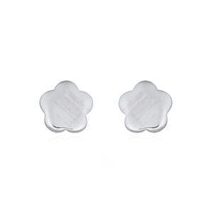 A pair of tiny flower plain silver stud earrings