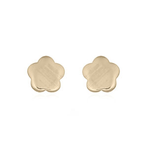 A pair of tiny flower plain silver stud earrings yellow gold plated