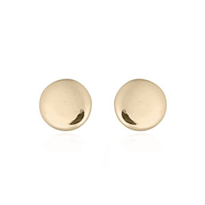 A pair of tiny round disc sterling silver stud yellow gold earrings