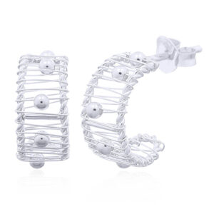 A pair of 925 silver balls rolling on wires of the curve rhodium plated stud earrings