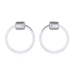 A pair of polished circle hanging in sterling silver stud earrings