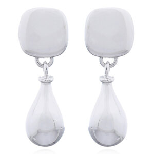 A pair of plain silver solid tear drop square stud earrings