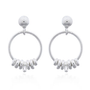 A pair of asymmetric silver gravels in circle stud earrings