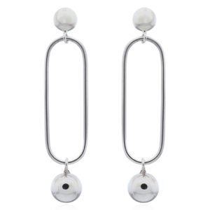 A pair of oval long link drop with small hanging stud earrings