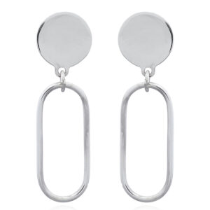 A pair of sterling silver oval link drop round disc stud earrings