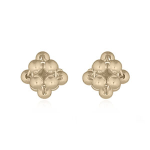 A pair of spheres linked flower silver stud yellow gold plated earrings