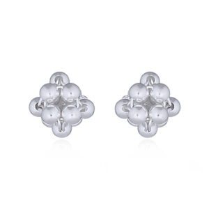 A pair of spheres linked flower silver stud rhodium plated earrings