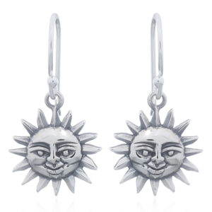 A pair of smiling sun sterling silver dangle earrings