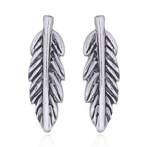 A pair of oxidized silver feather stud earrings