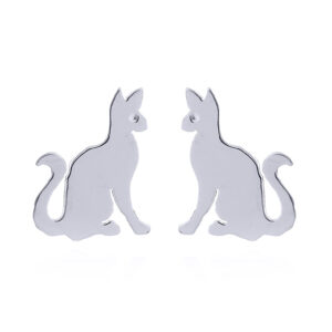 A pair of kitty silver stud post earrings