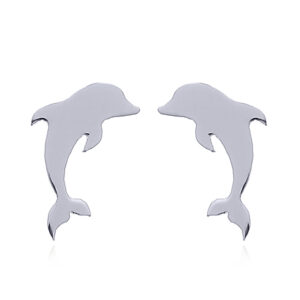 A pair of jumping dolphin silver stud earrings