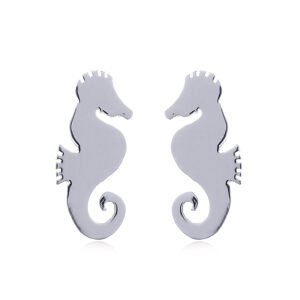 A pair of sterling silver seahorse stud earrings