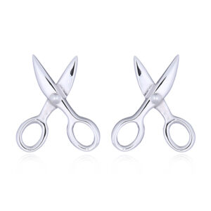A pair of sterling silver tiny scissor stud earrings