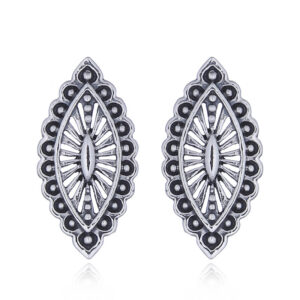 A pair of oxidized silver african shield stud earrings