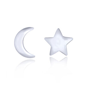 A pair of mismatched crescent moon star stud earrings