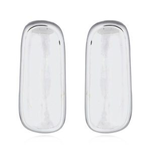 A pair of cupped long rectangular silver stud earrings
