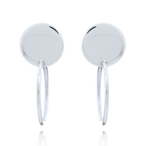A pair of flat disc stud hoop silver earrings