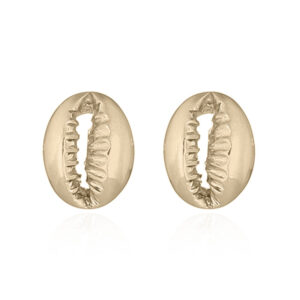 A pair of yellow gold plated cowrie shell sterling stud earrings