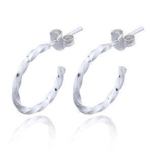 A pair of twisted half hoop silver stud earrings