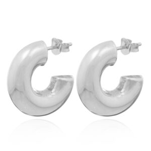 A pair of plain round ring sterling silver hooks stud earrings