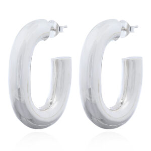A pair of polished oval hooks plain silver stud earrings