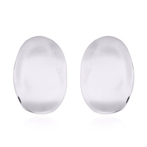 A pair of oval silver plain disc stud earrings