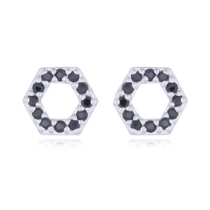 A pair of cubic black zirconia hexagon sterling silver stud earrings