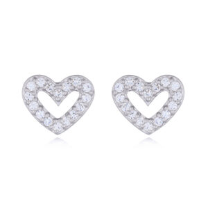 A pair of cubic white zirconia heart sterling silver stud earrings
