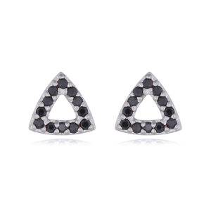 A pair of cubic black zirconia triangle sterling silver stud earrings