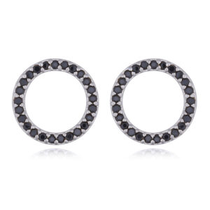A pair of cubic black zirconia circle big stud sterling silver earrings