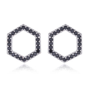 A pair of cubic black zirconia hexagon big stud sterling silver earrings