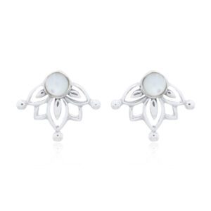 A pair of mother of pearl little lotus 925 silver stud earrings