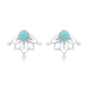 A pair of synthetic turquoise little lotus 925 silver stud earrings