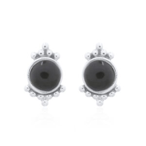 A pair of antiqued synthetic black agate silver dotted stud earrings