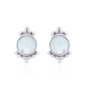A pair of antiqued mother of pearl silver dotted stud earrings