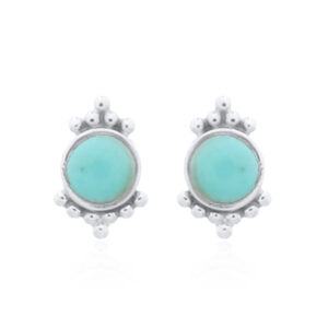 A pair of antiqued synthetic turquoise silver dotted stud earrings