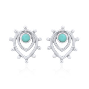 A pair of synthetic turquoise in teardrop petal silver stud earrings