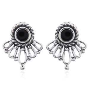 A pair of elegant black stone boho 925 silver stud earrings