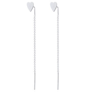 A pair of cute heart chain threader earrings in sterling silver