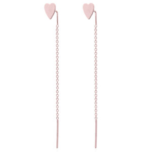 A pair of cute heart rose gold chain threader earrings in 925 silver