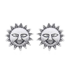 A pair of mr. sun smile face plain silver stud earrings